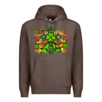 Coffee Western Shamrock Cross Leopard Background Premium Hoodie - Artiststas