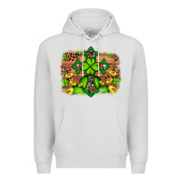 Dove Grey Western Shamrock Cross Leopard Background Premium Hoodie - Artiststas