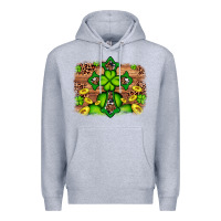Heather Grey Western Shamrock Cross Leopard Background Premium Hoodie - Artiststas
