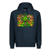 Navy Western Shamrock Cross Leopard Background Premium Hoodie - Artiststas