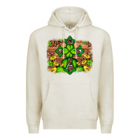 Oatmeal Heather Western Shamrock Cross Leopard Background Premium Hoodie - Artiststas