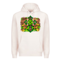 Pale Pink Western Shamrock Cross Leopard Background Premium Hoodie - Artiststas