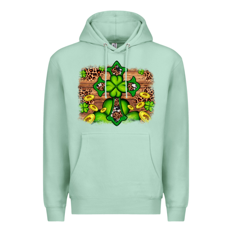 Western Shamrock Cross Leopard Background Premium Hoodie by Artiststas | Teevron