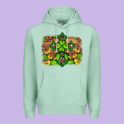 Western Shamrock Cross Leopard Background Premium Hoodie Designed By Artiststas