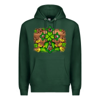 Sports Green Western Shamrock Cross Leopard Background Premium Hoodie - Artiststas