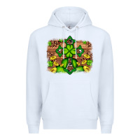 White Western Shamrock Cross Leopard Background Premium Hoodie - Artiststas
