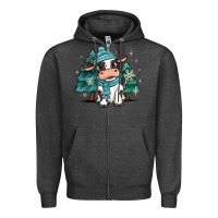 Charcoal Heather winter i'm udderly freezing baby cow Zipper Hoodie - MaliasSmallBusiness