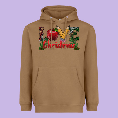 Love Christmas Teacher Heavyweight Hoodie Designed By Ranaportraitstore