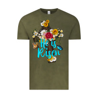 Vintage Olive he is rısen with cross and butterfly Vintage Tee - Artiststas