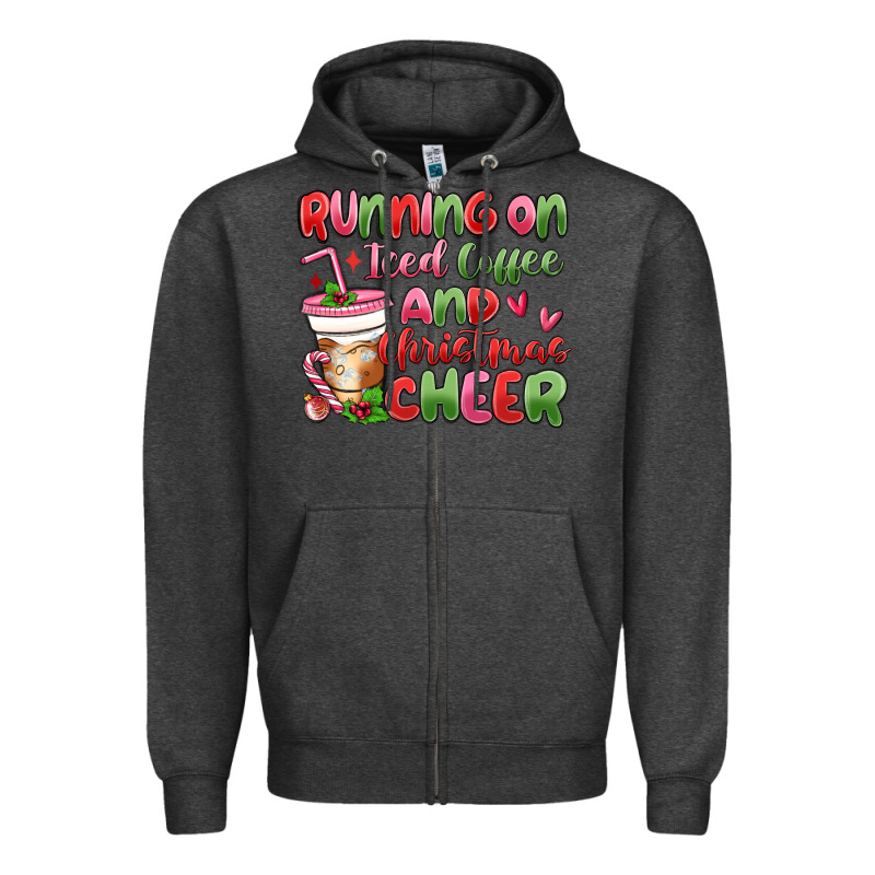 Running On Iced Coffee And Christmas Cheer Zipper Hoodie by MaliasSmallBusiness | Teevron