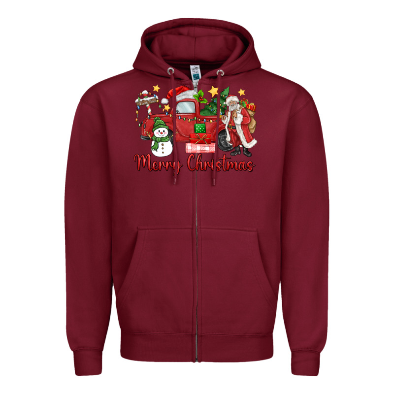 Merry Christmas Truck Zipper Hoodie by MaliasSmallBusiness | Teevron