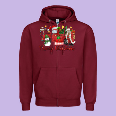 Zipper Hoodie merry christmas truck