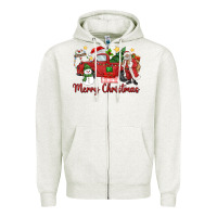 Oatmeal Heather merry christmas truck Zipper Hoodie - MaliasSmallBusiness