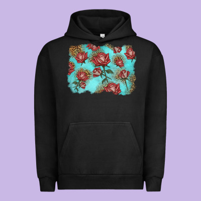 Red Roses With Leopard Background Urban Hoodie Designed By Lillyallendesigns