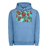 Pigment Pebble Blue red roses with leopard background Urban Hoodie - LillyAllenDesigns