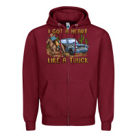 Burgundy i got a heart like a truck Zipper Hoodie - MaliasSmallBusiness