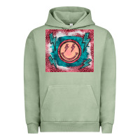 Pigment Oil Green western lightning bolt smiling face turquoise Urban Hoodie - BarkalooDesign