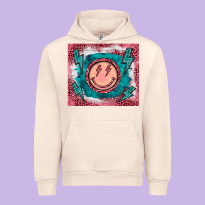 Western Lightning Bolt Smiling Face Turquoise Urban Hoodie Designed By Barkaloodesign