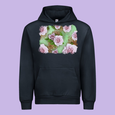 Pink Roses With Leopard Background Urban Hoodie Designed By Lillyallendesigns