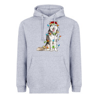 Heather Grey husky with christmas lights Heavyweight Hoodie - RanaPortraitStore