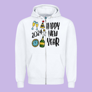 Happy New Year 2024 Zipper Hoodie Designed By Maliassmallbusiness