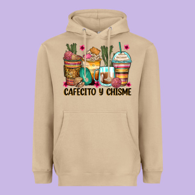 Cafecito Y Chisme Coffee Cups Heavyweight Hoodie Designed By Zillion Design Studio