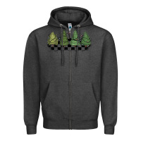 Charcoal Heather christmas checkered trees Zipper Hoodie - MaliasSmallBusiness