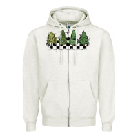 Oatmeal Heather christmas checkered trees Zipper Hoodie - MaliasSmallBusiness