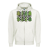 Oatmeal Heather checkered trees Zipper Hoodie - MaliasSmallBusiness