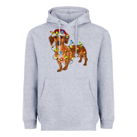 Heather Grey dachshund with christmas lights Heavyweight Hoodie - RanaPortraitStore