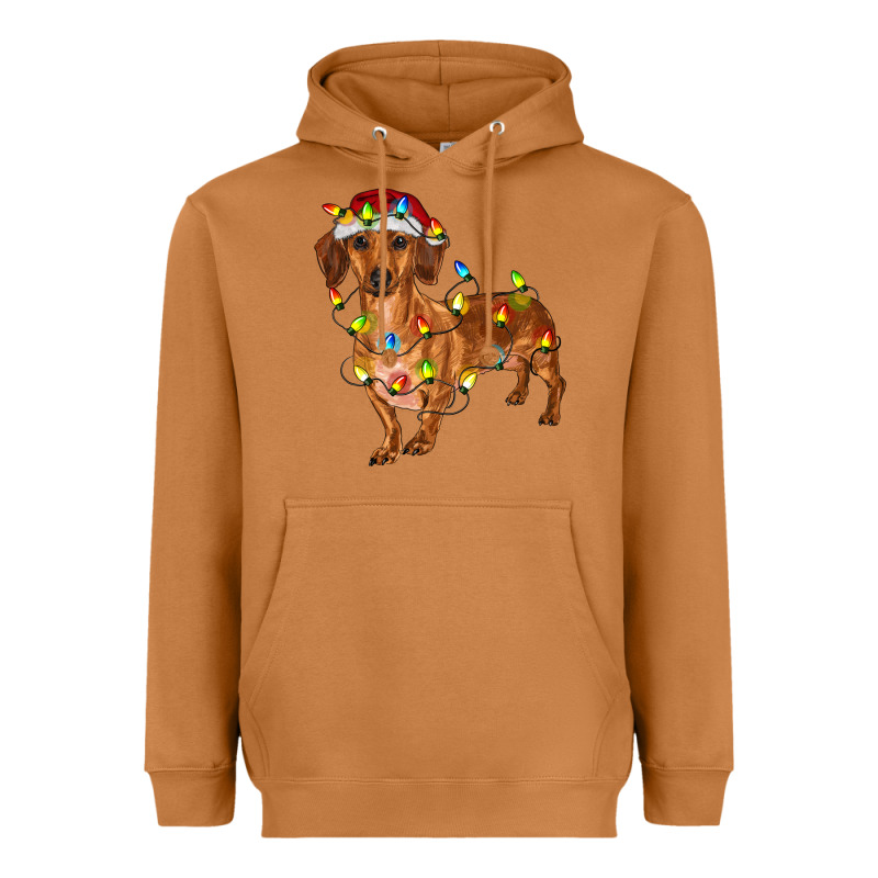 Dachshund With Christmas Lights Heavyweight Hoodie by RanaPortraitStore | Teevron