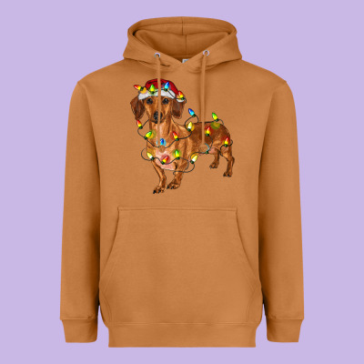 Dachshund With Christmas Lights Heavyweight Hoodie Designed By Ranaportraitstore