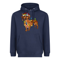 Navy dachshund with christmas lights Heavyweight Hoodie - RanaPortraitStore