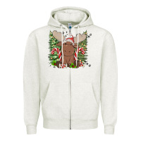 Oatmeal Heather christmas reindeer Zipper Hoodie - MaliasSmallBusiness