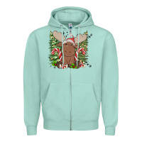 Seafoam christmas reindeer Zipper Hoodie - MaliasSmallBusiness