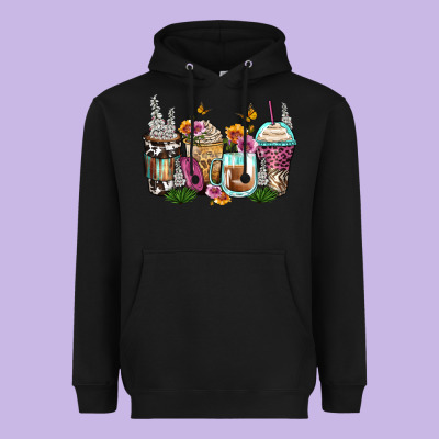 Floral Coffee Cups Heavyweight Hoodie Designed By Zillion Design Studio