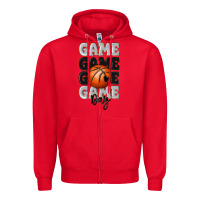Red game day basketball bal Zipper Hoodie - MaliasSmallBusiness