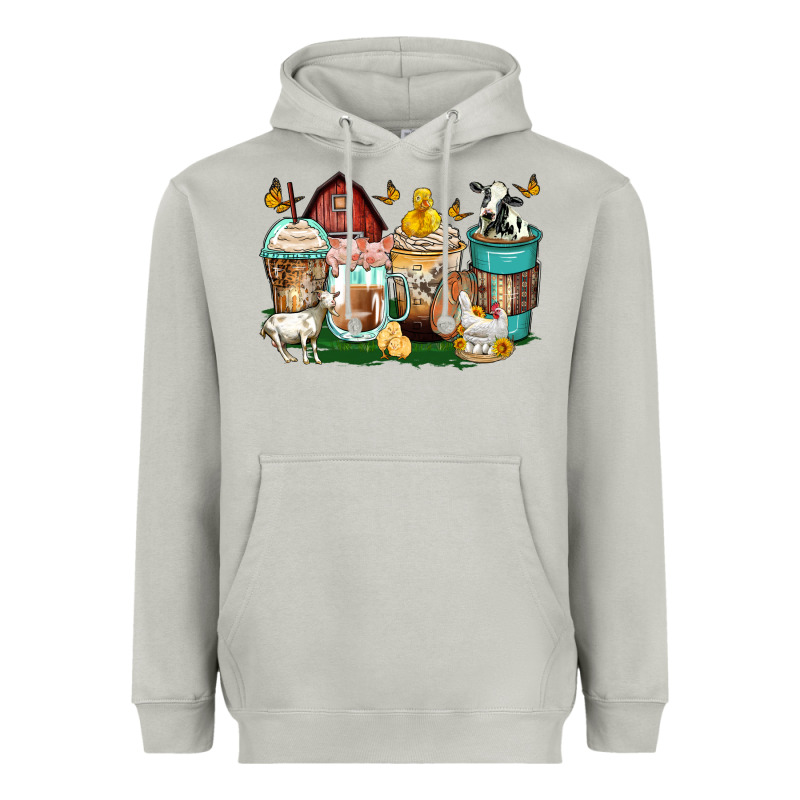Farm Animals Coffee Cups Heavyweight Hoodie by Zillion Design Studio | Teevron