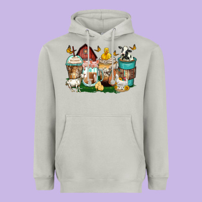 Farm Animals Coffee Cups Heavyweight Hoodie Designed By Zillion Design Studio