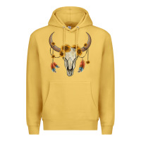 Antique Gold bull skull sunflowers and feathers Premium Hoodie - AdoDesignShop