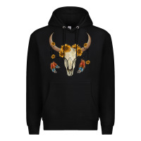 Black bull skull sunflowers and feathers Premium Hoodie - AdoDesignShop
