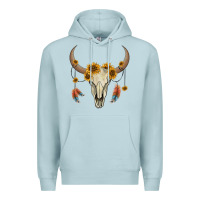 Blue Mist bull skull sunflowers and feathers Premium Hoodie - AdoDesignShop