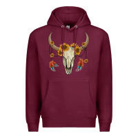 Burgundy bull skull sunflowers and feathers Premium Hoodie - AdoDesignShop