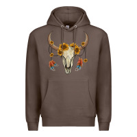 Coffee bull skull sunflowers and feathers Premium Hoodie - AdoDesignShop