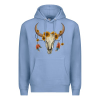 Colony Blue bull skull sunflowers and feathers Premium Hoodie - AdoDesignShop