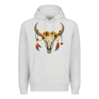 Dove Grey bull skull sunflowers and feathers Premium Hoodie - AdoDesignShop