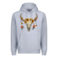 Heather Grey bull skull sunflowers and feathers Premium Hoodie - AdoDesignShop