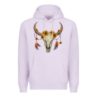Lilac bull skull sunflowers and feathers Premium Hoodie - AdoDesignShop