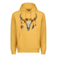 Mustard bull skull sunflowers and feathers Premium Hoodie - AdoDesignShop
