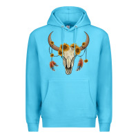 Ocean Blue bull skull sunflowers and feathers Premium Hoodie - AdoDesignShop
